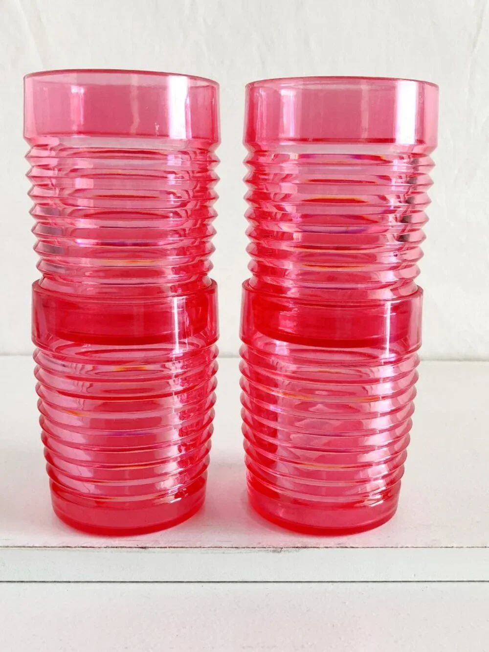Vintage 80s Marshall Fields Ruby Red Acrylic Juice Cups